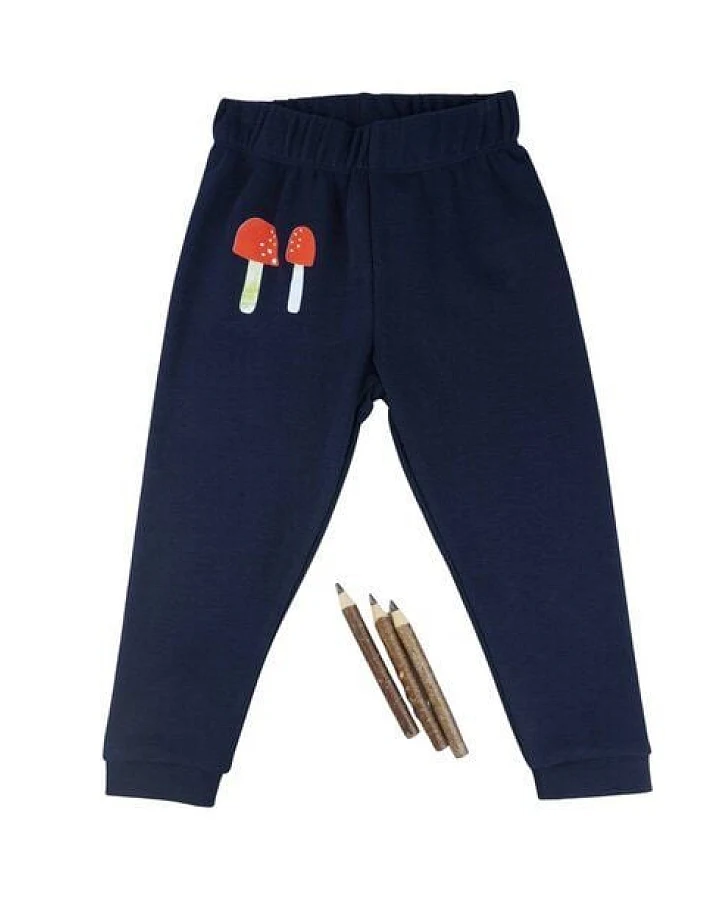 Meladi Kinder Baby-Hose aus Biobaumwolle - Pilze auf Navy Blau