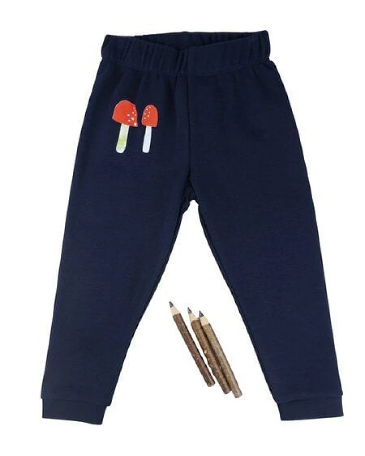 Meladi Kinder Baby-Hose aus Biobaumwolle - Pilze auf Navy Blau