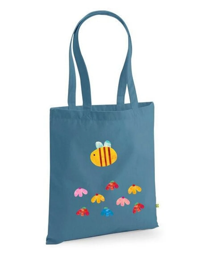 Meladi Tragetasche / Tote Bag aus Biobaumwolle - Blumenwiese auf Sky Blue