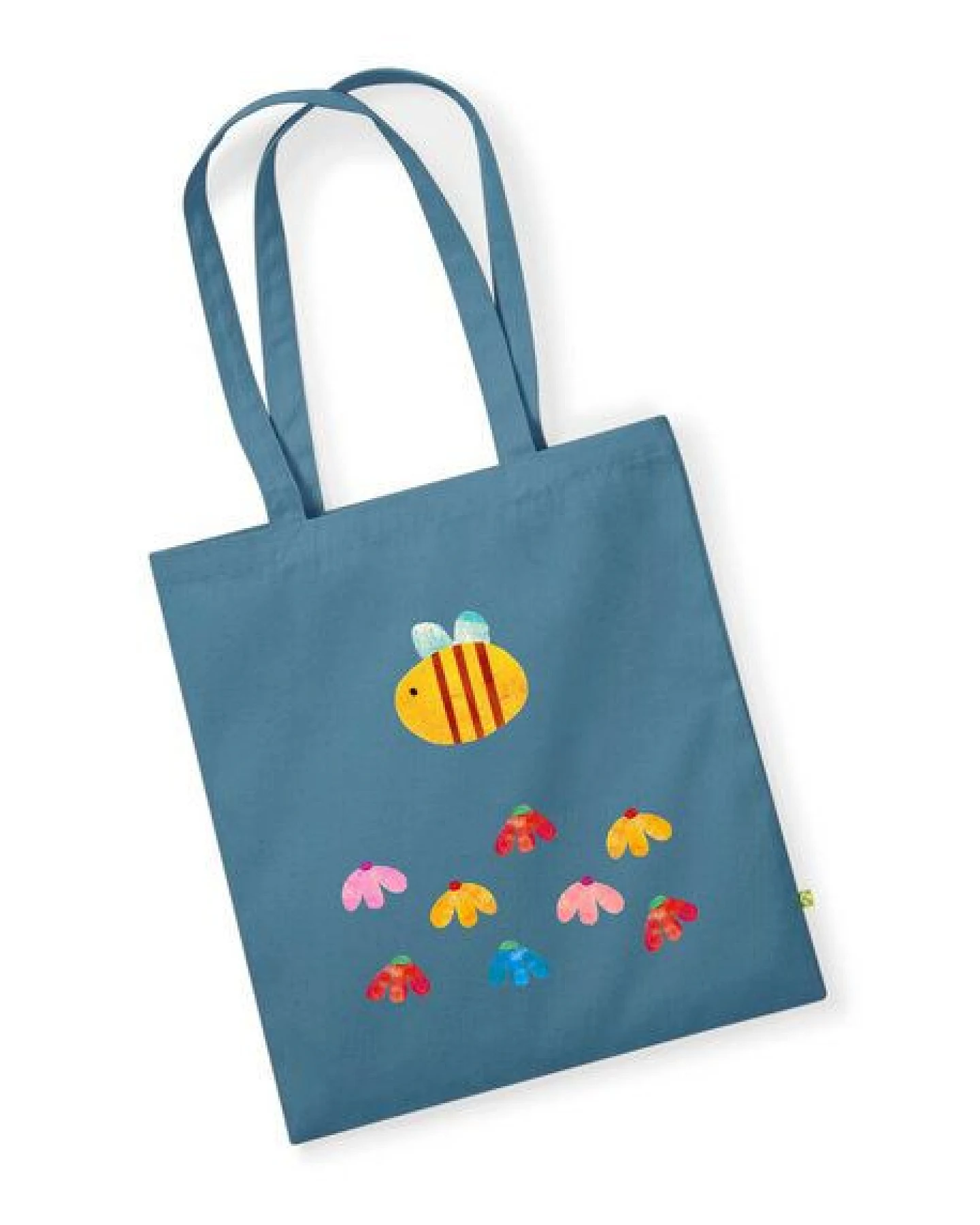 Meladi Tragetasche / Tote Bag aus Biobaumwolle - Blumenwiese auf Sky Blue – Ansicht 2