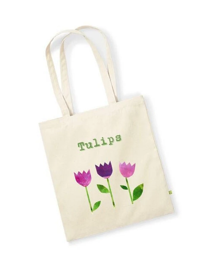 Meladi Tragetasche / Tote Bag aus Biobaumwolle - Tulpen auf Naturweiß