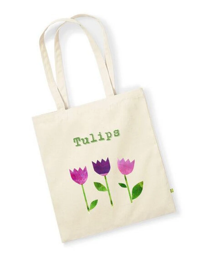 Meladi Tragetasche / Tote Bag aus Biobaumwolle - Tulpen auf Naturweiß
