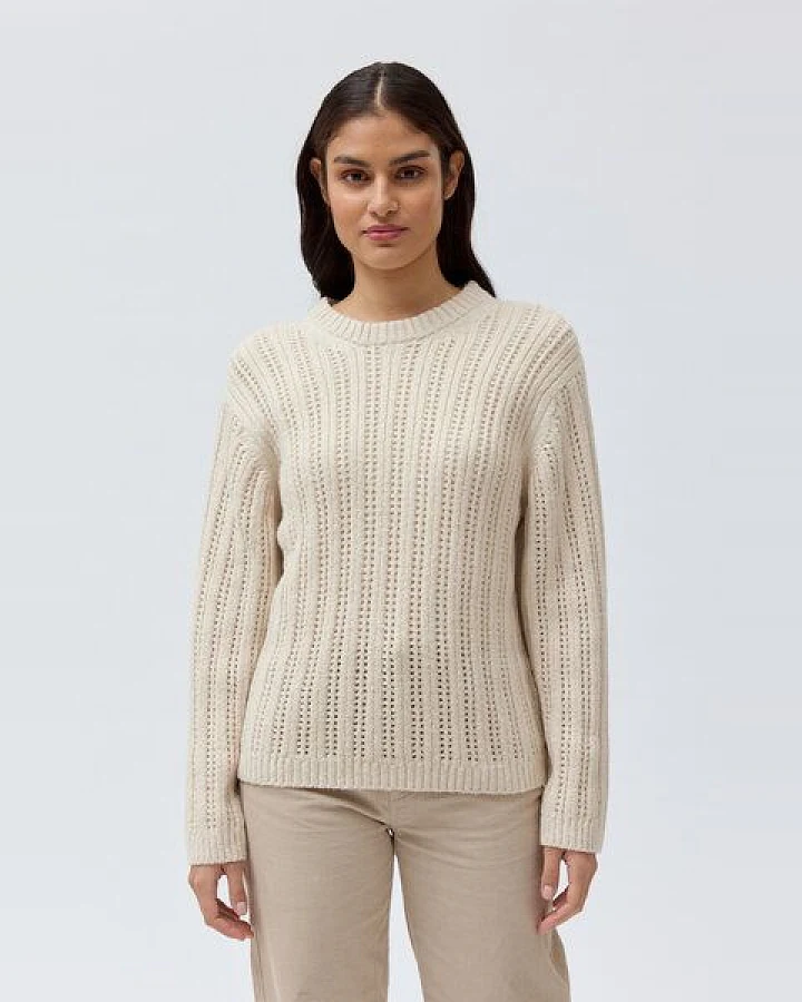People Wear Organic Ajourstrick Pullover, uni beige, Bio-Baumwolle