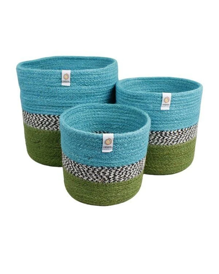 reSpiin 3er-Set große Jute-Körbe - Zickzack