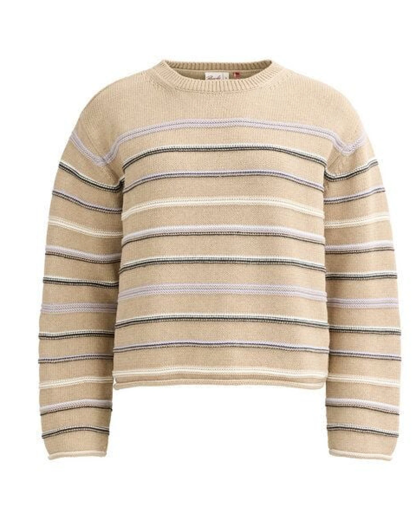 People Wear Organic Grobstrick Pullover, beige mélange geringelt, Bio-Baumwolle – Ansicht 4
