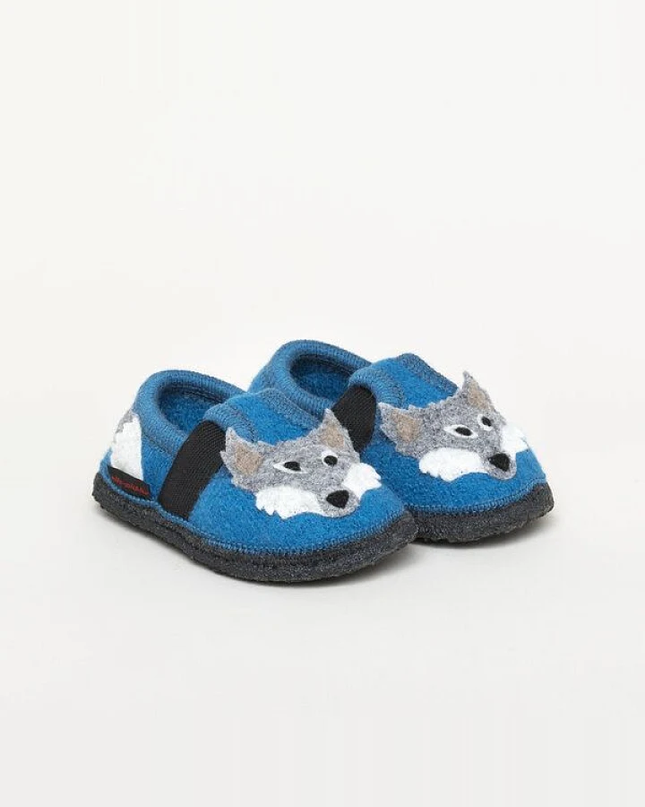 Kitz-Pichler Bobby Wolf - Kinder-Kinder-Hausschuh für Jungen & Mädchen aus 100% Schurwolle - Warme Filz-Pantoffel