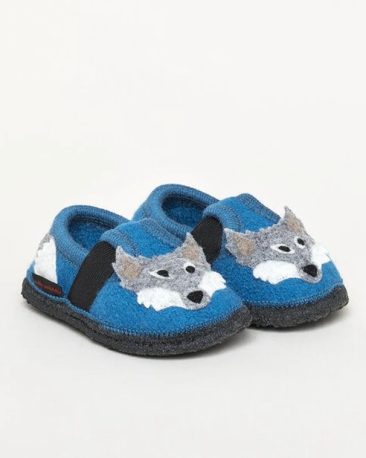 Kitz-Pichler Bobby Wolf - Kinder-Kinder-Hausschuh für Jungen & Mädchen aus 100% Schurwolle - Warme Filz-Pantoffel