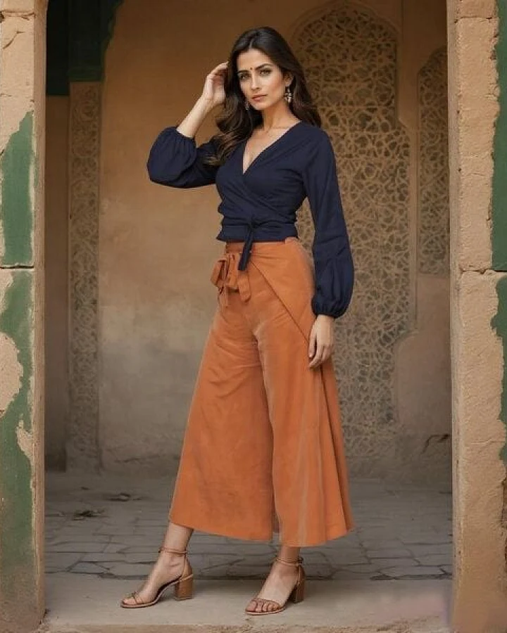 ManduTrap Tencel Stoffhose Leera aus 100% Lyocell – Wickelhose cognac braun, fair & vegan