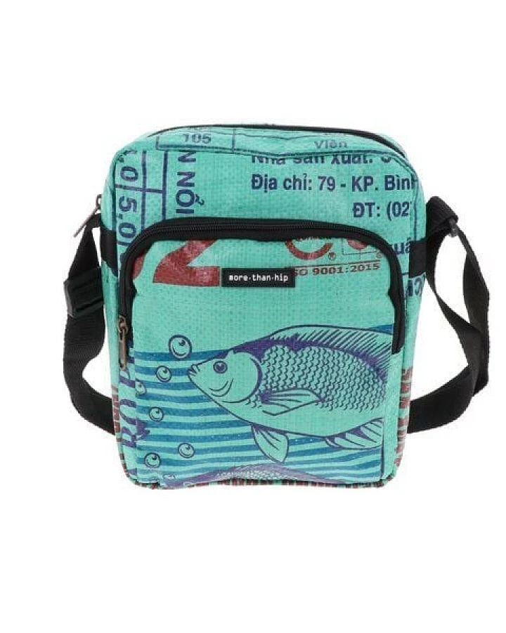 MoreThanHip Unisex kleine Crossbody Tasche aus recycelten Fischfütter- und Zementsäcken - Baksey
