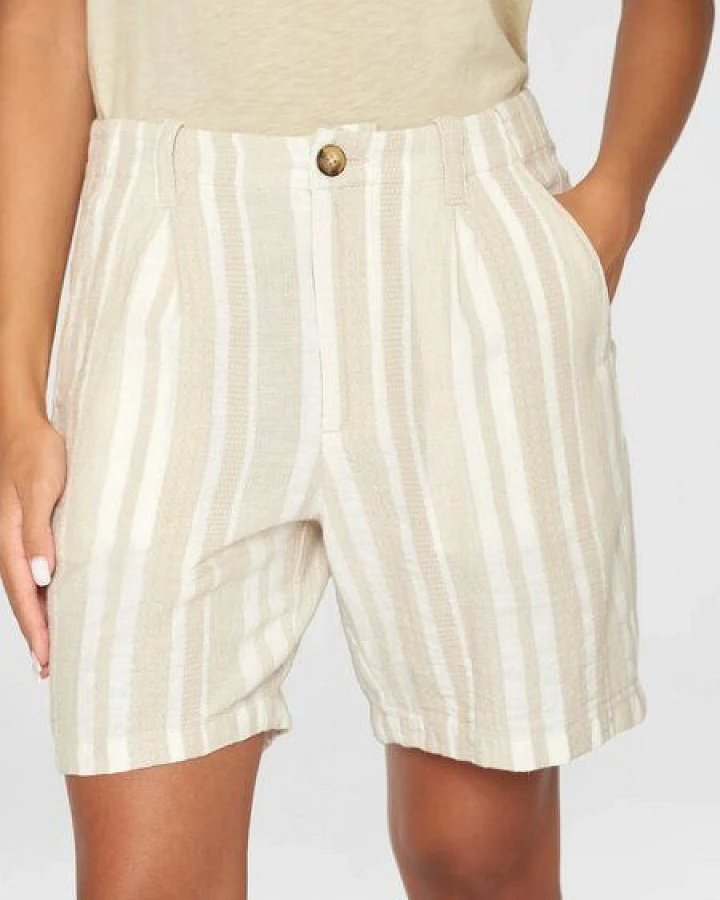 KnowledgeCotton Apparel Posey Woven Shorts - beige stripe