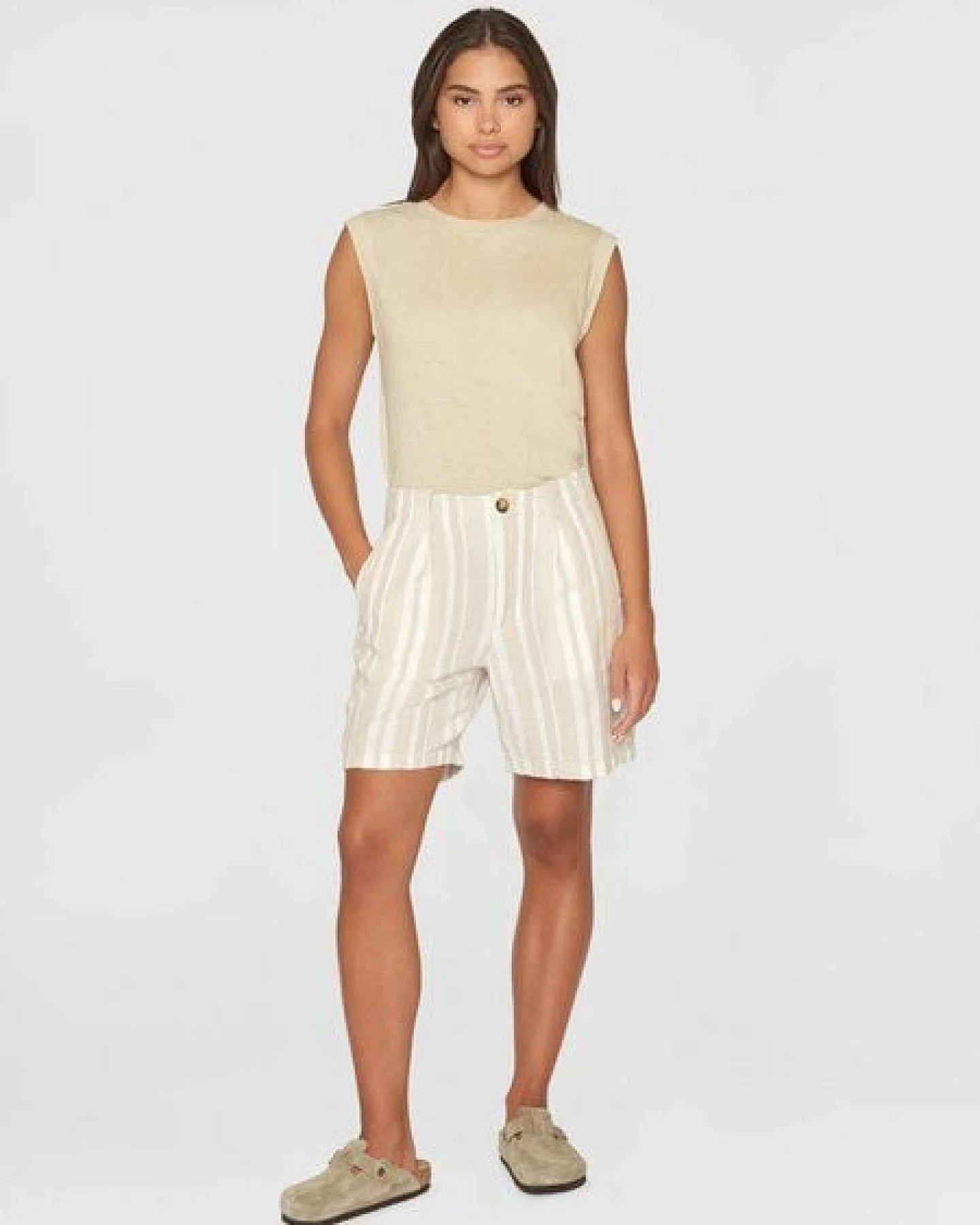 KnowledgeCotton Apparel Posey Woven Shorts - beige stripe – Ansicht 3