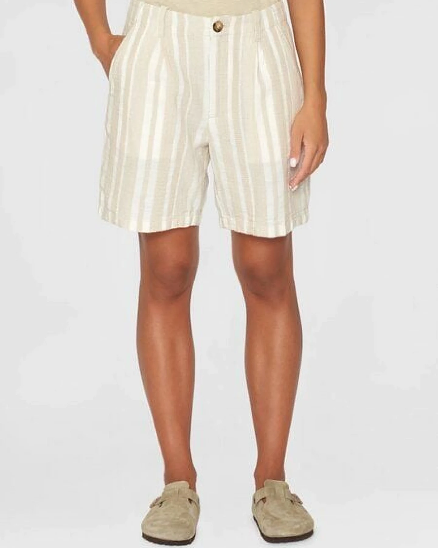 KnowledgeCotton Apparel Posey Woven Shorts - beige stripe – Ansicht 4