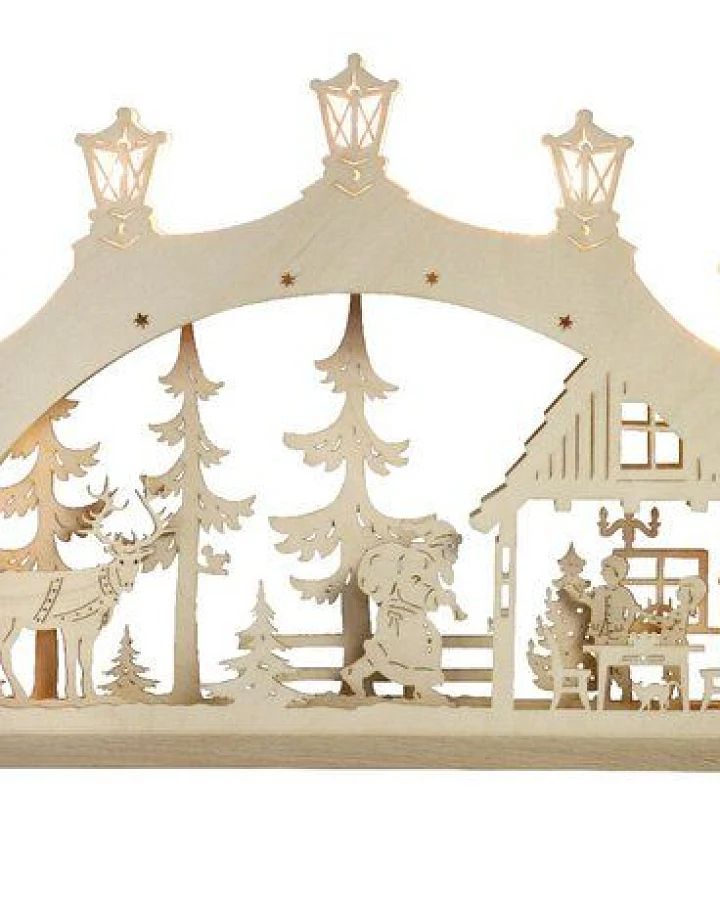 Weigla® Holzkunst Kleiner Schwibbogen "Weihnachtsabend" 7 flammig LED Beleuchtung
