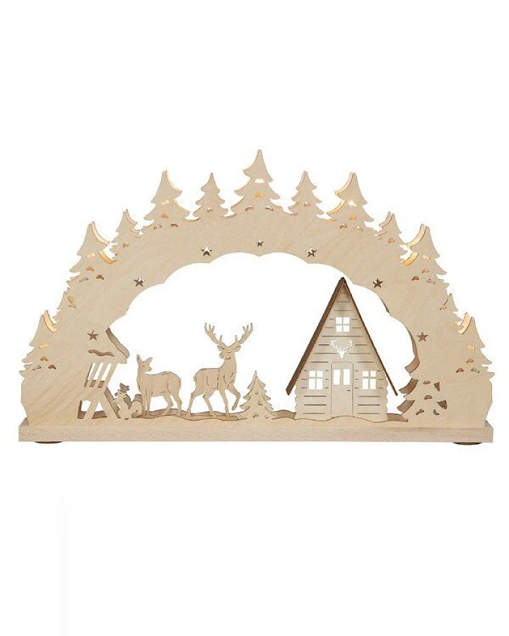 Weigla® Holzkunst Kleiner Schwibbogen "Waldhaus" 7 flammig LED Beleuchtung