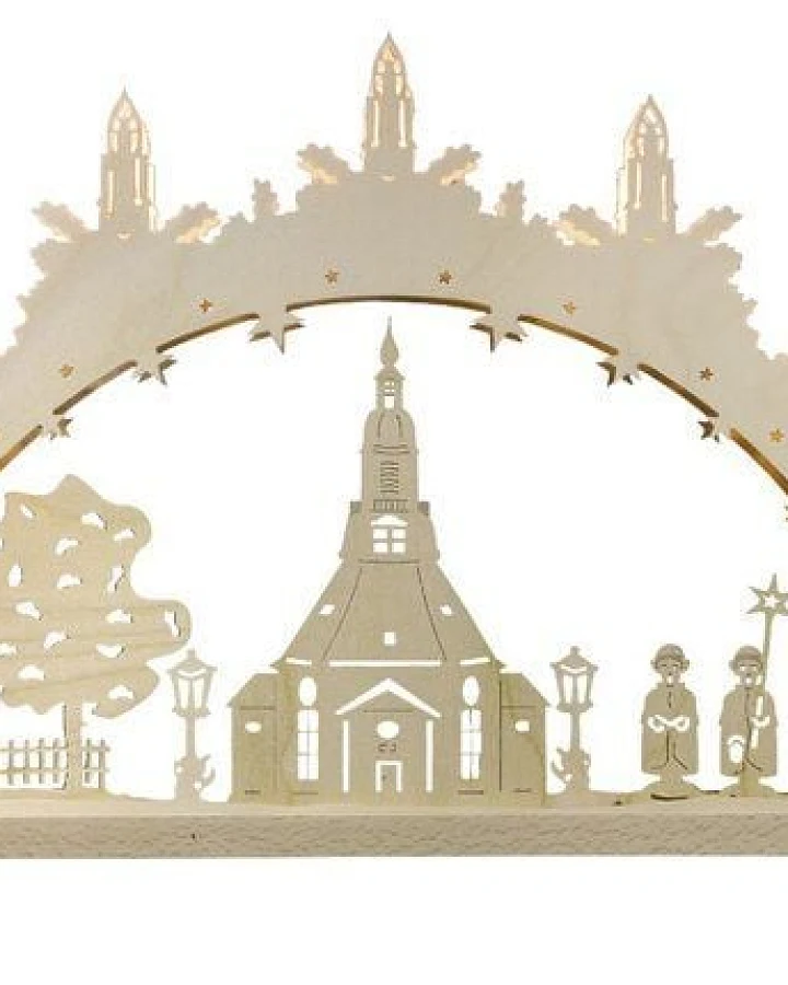 Weigla® Holzkunst Kleiner Schwibbogen "Seiffener Kirche" 7 flammig LED Beleuchtung