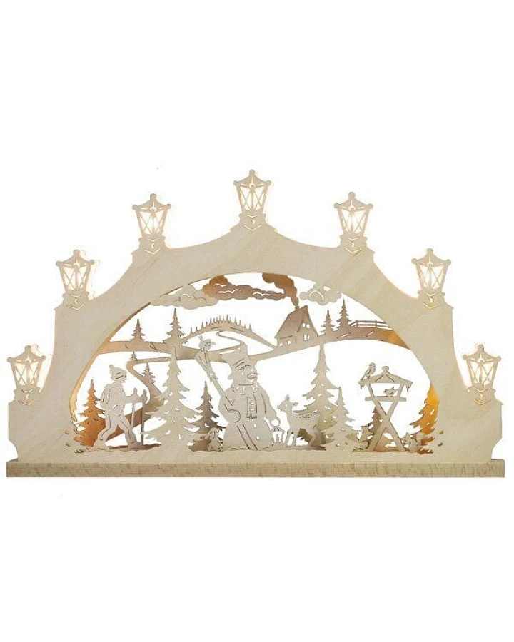 Weigla® Holzkunst Kleiner Schwibbogen "Schneemann" 7 flammig LED Beleuchtung
