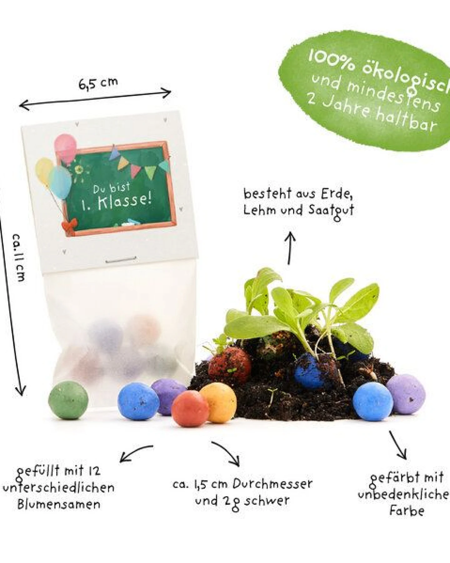 Die Stadtgärtner 5 bunte Blumenmurmeln im Tütchen mit Wildblumensaatgut – Ansicht 4