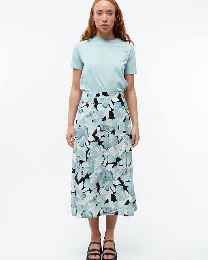 Givn Berlin Midi-Rock GBVANA aus TENCEL - Gentle Blue (Dreamy Florals)