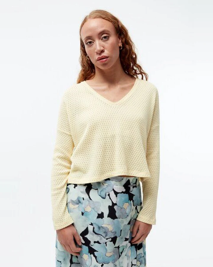 Givn Berlin Strickpullover GBLILLE cropped aus Bio-Baumwolle im Jacquard Muster - Creamy Yellow (Jacquard)