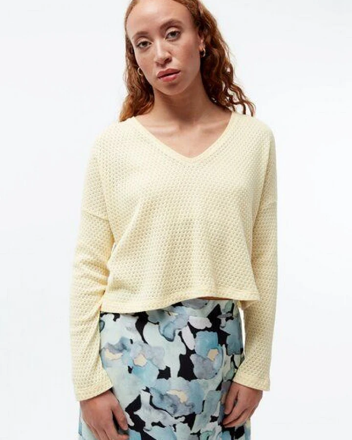 Givn Berlin Strickpullover GBLILLE cropped aus Bio-Baumwolle im Jacquard Muster - Creamy Yellow (Jacquard)