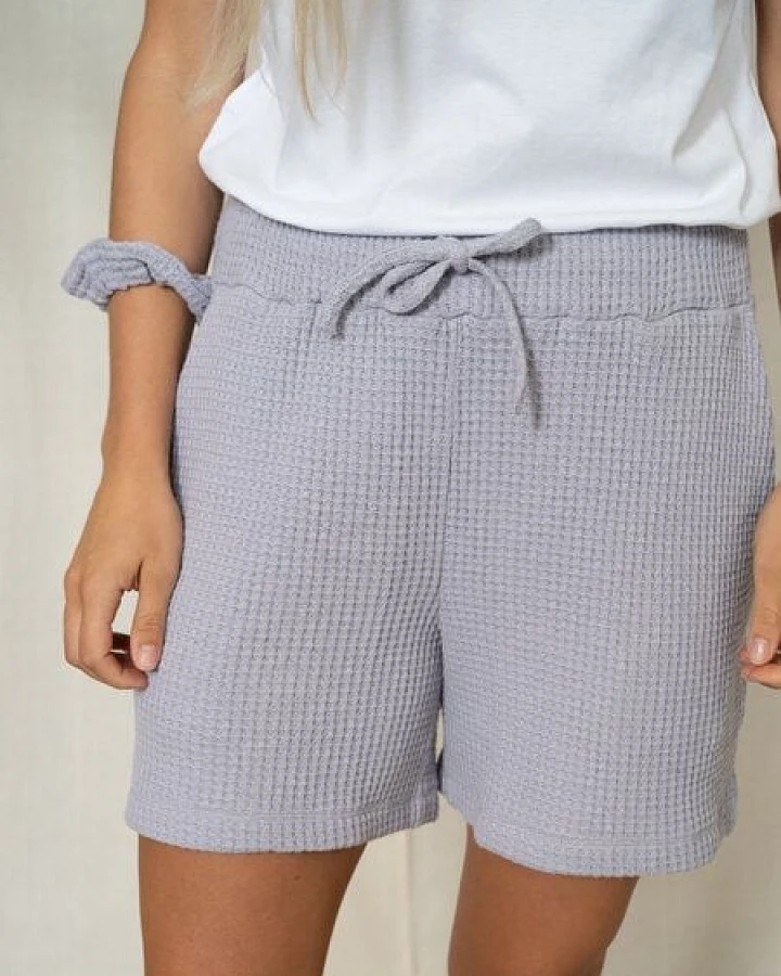 FUXBAU Frauen Waffelstrick Shorts