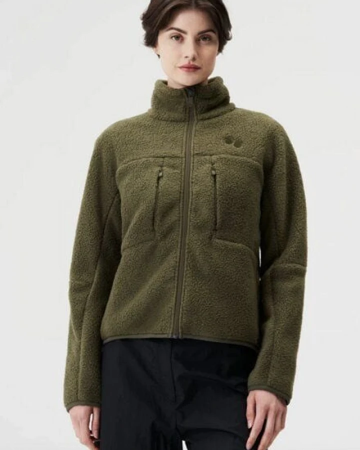 pinqponq Fleece Jacket - Eternal Olive - Peat black (Female)