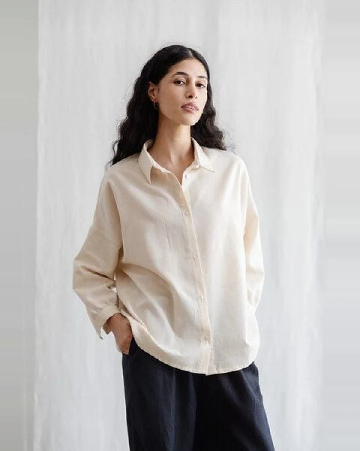 Jyoti - Fair Works Flachs/Baumwoll Bluse Mayank Creme