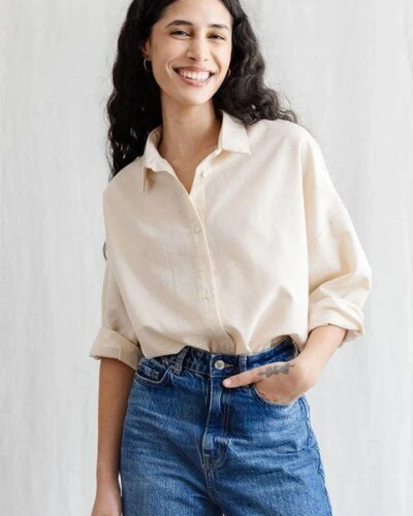 Jyoti - Fair Works Flachs/Baumwoll Bluse Mayank Creme – Ansicht 3
