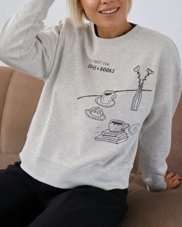 Kultgut Artdesign - Biofair- Pulloversweater im Boxistyle / Coffee & Books