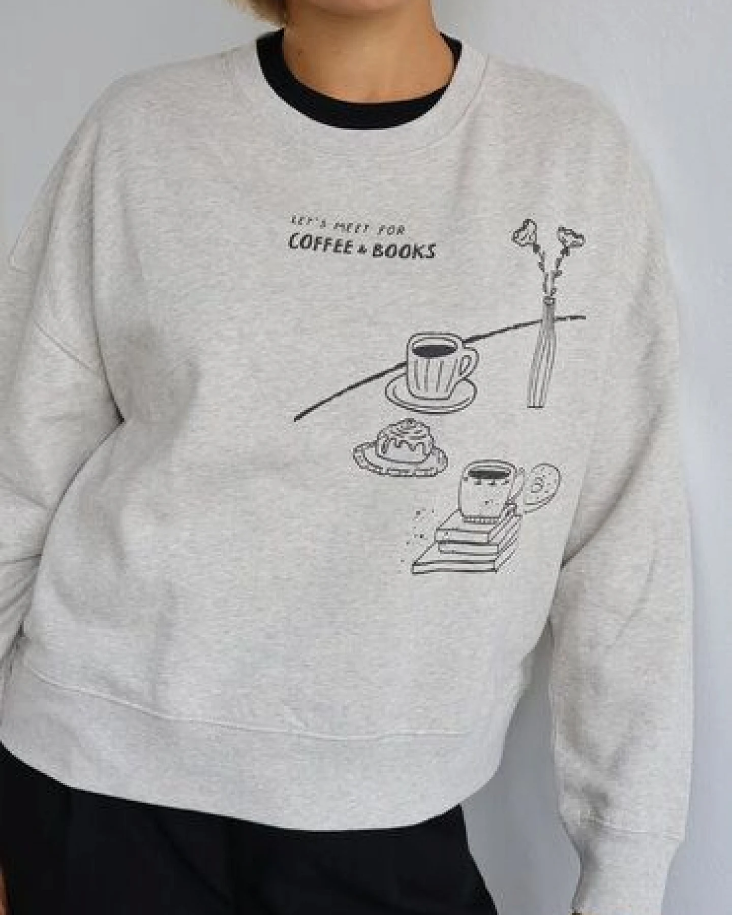 Kultgut Artdesign - Biofair- Pulloversweater im Boxistyle / Coffee & Books – Ansicht 4