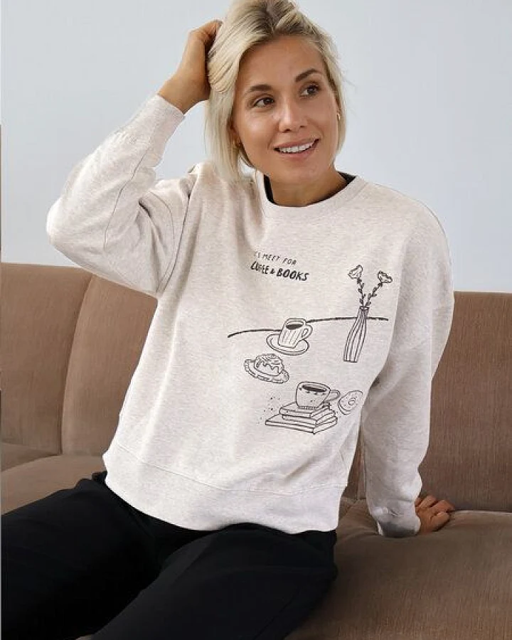 Kultgut Artdesign Boxy-Style Sweatpullover/ Coffee & Books