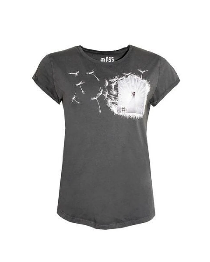 FÄDD Damen T-Shirt Rundhals aus Bio-Baumwolle "Der weiße V BT" Grau