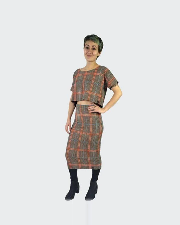 LUMEN organic Bleistiftrock KARO orange/bunt