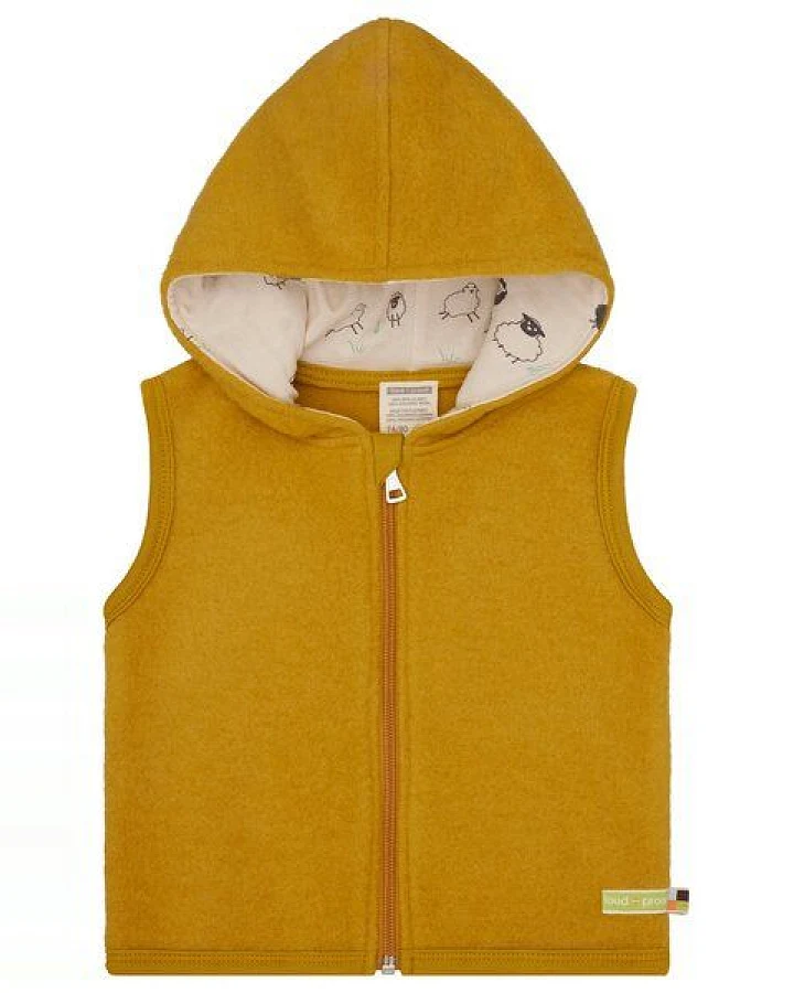 loud + proud Babys & Kinder Wollfleece-Weste mit Kapuze, GOTS-zertifiziert