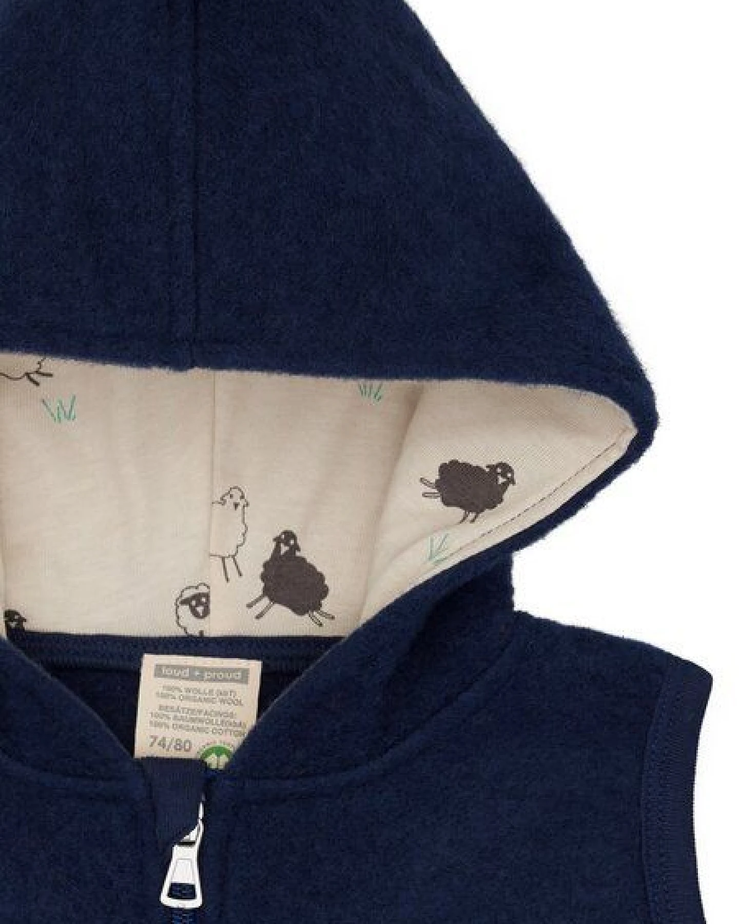 loud + proud Babys & Kinder Wollfleece-Weste mit Kapuze, GOTS-zertifiziert – Ansicht 3