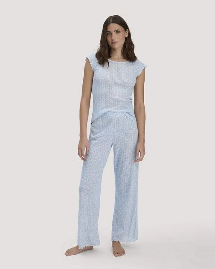hessnatur Pointelle Schlafhose Relaxed PURE COTTON aus reiner Bio-Baumwolle