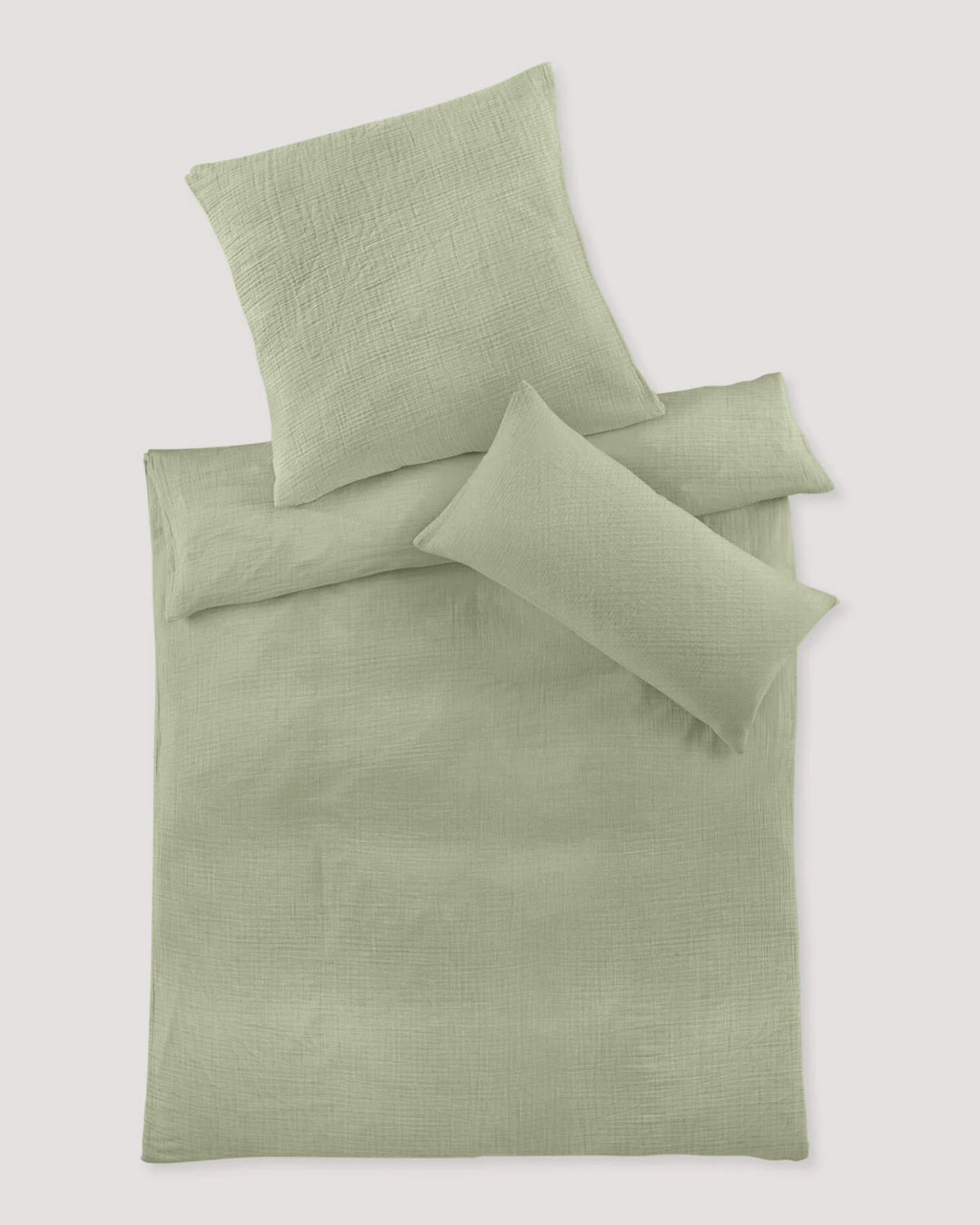 hessnatur Musselin Bettwäsche-Set aus Bio-Baumwolle - grün - Größe 200x200 / 2x80x80 cm – Ansicht 2