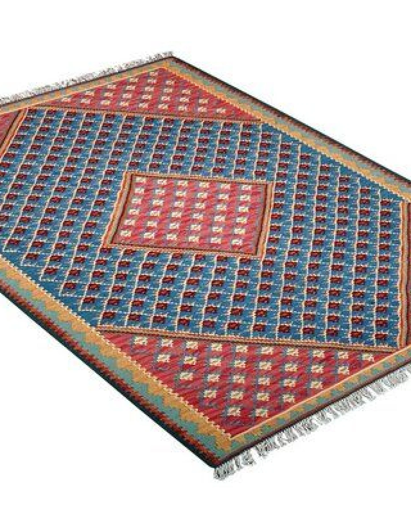 Kelim Senneh Blau „Rugtales“ aus Schurwolle, 105x150 cm – Ansicht 4