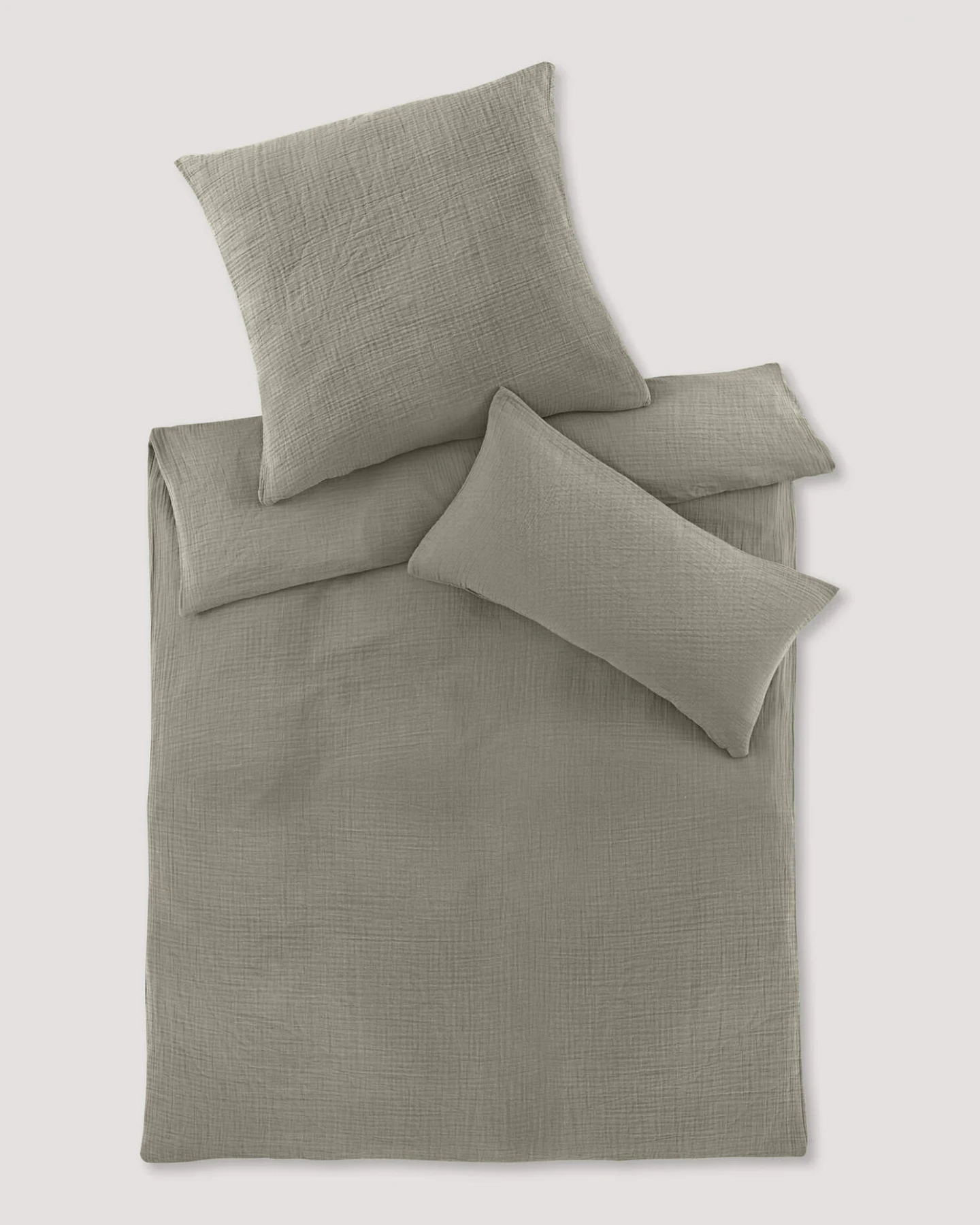 hessnatur Musselin Bettwäsche-Set aus Bio-Baumwolle - grün - Größe 240x220 / 2x40x80 cm – Ansicht 2