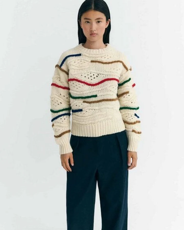 thinking mu Damen Pullover - Macrame Candela Knitted Sweater - aus Wolle