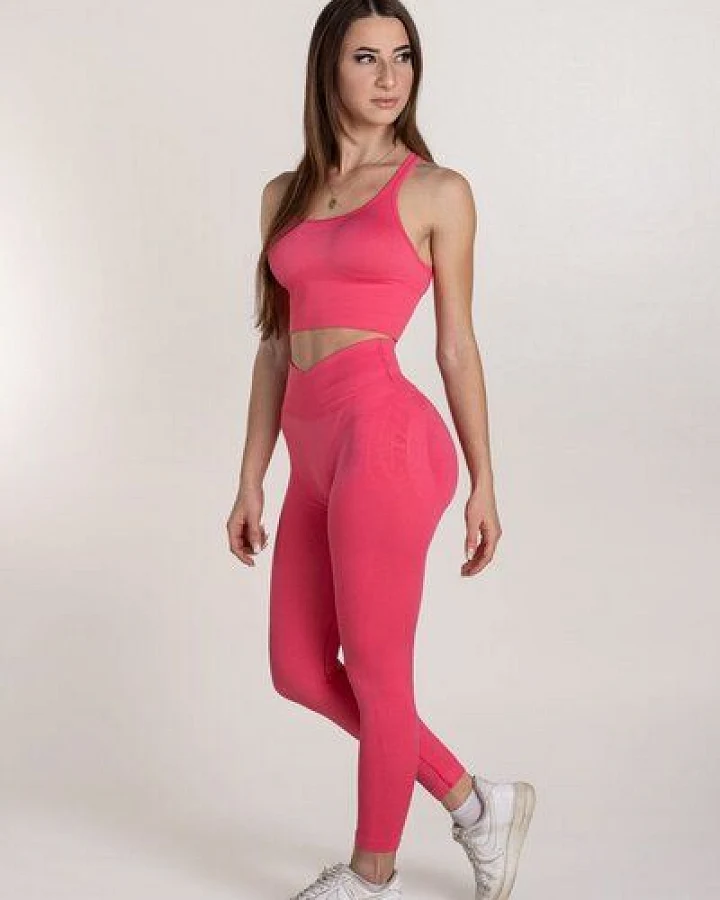 Empire Embodied Sportswear Set Bra/Bustier Sport BH mit verstellbaren Trägern, gepolstert und Compressive High-Rise Leggings Sporthose Fitnesshose, pink