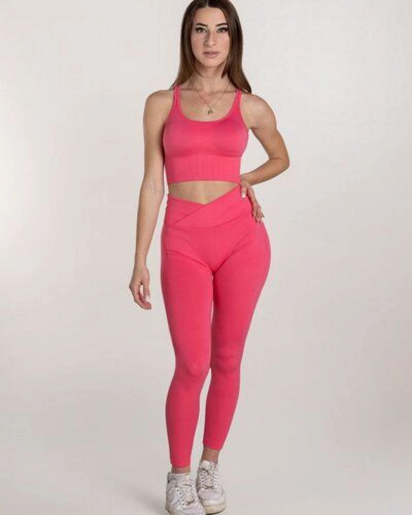 Empire Embodied Sportswear Set Bra/Bustier Sport BH mit verstellbaren Trägern, gepolstert und Compressive High-Rise Leggings Sporthose Fitnesshose, pink – Ansicht 3