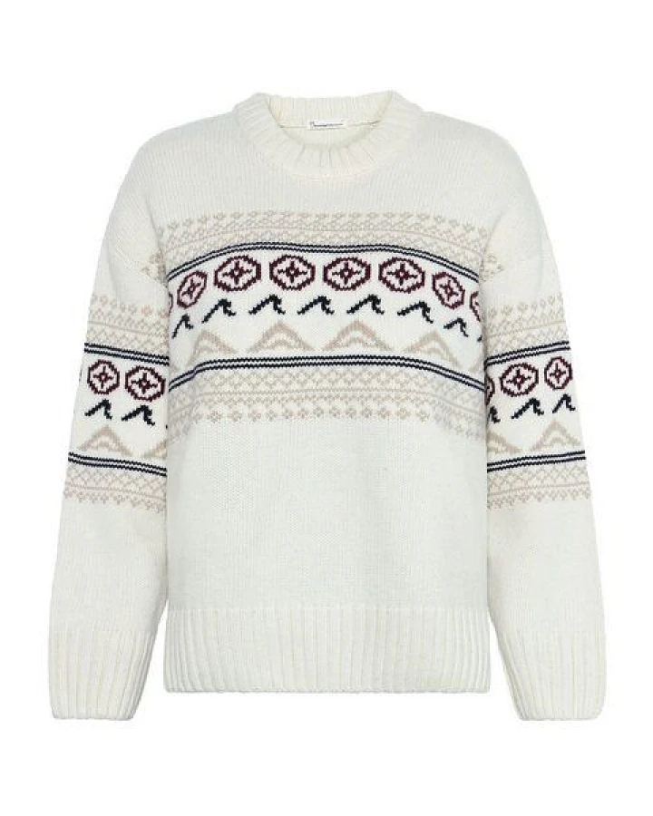 KnowledgeCotton Apparel Rundhals-Pullover mit Strickmuster aus Lammwolle RWS
