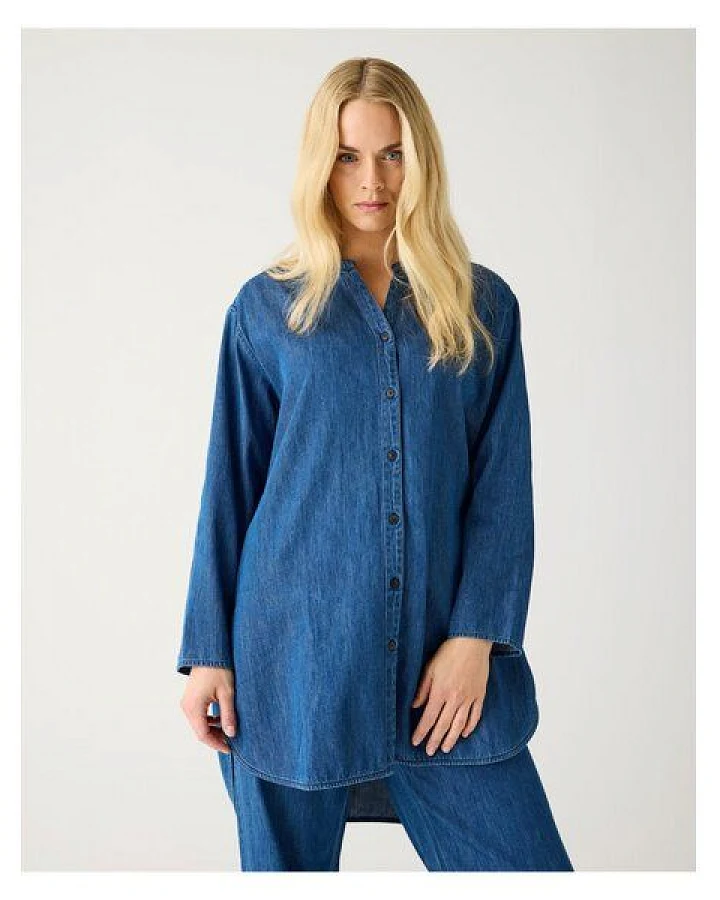 KnowledgeCotton Apparel Langes Denim Blusenhemd aus Bio-Baumwolle ROC/GOTS/Vegan