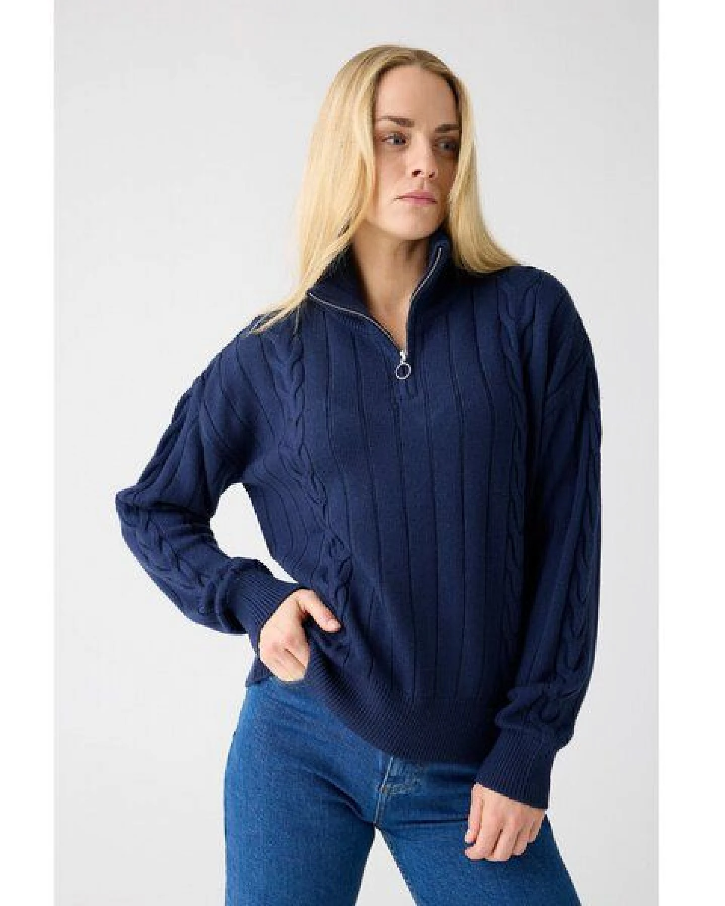KnowledgeCotton Apparel Halfzip Pullover mit hohem Kragen aus Merinowolle RWS – Ansicht 2