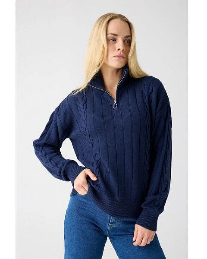 KnowledgeCotton Apparel Halfzip Pullover mit hohem Kragen aus Merinowolle RWS