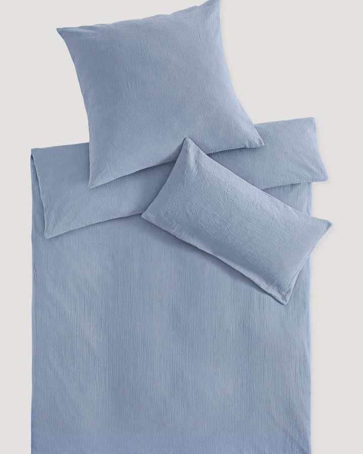 hessnatur Musselin Bettwäsche-Set aus Bio-Baumwolle - blau - Größe 200x200 / 2x80x80 cm