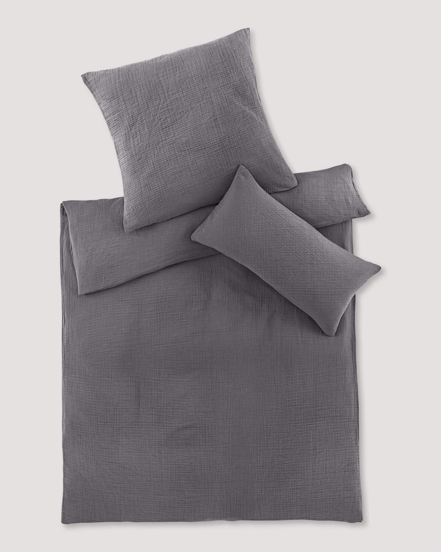 hessnatur Musselin Bettwäsche-Set aus Bio-Baumwolle - grau - Größe 155x220 / 40x80 cm – Ansicht 2
