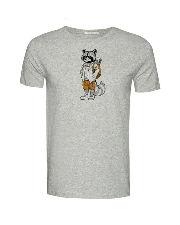 GREENBOMB Print T-Shirt Animal Raccoon Hike Guide