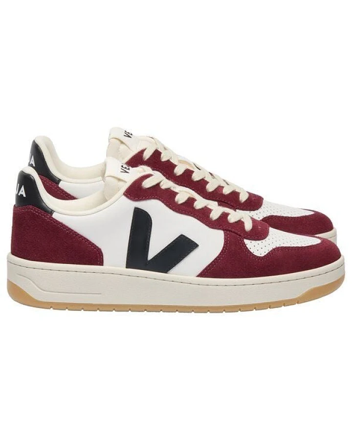 Veja Damen-Sneaker V-10 Prime Leather White Black Amarante